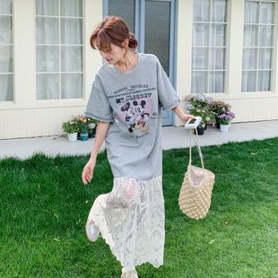 包邮 连裙衣丝女款 减龄百搭舒适 新款 肤B89FN667休闲亲拼接蕾连 爆款