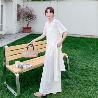 法式不规则短腿袖垂2B14-5感阔裤两套女件夏季长清冷松弛感穿搭套