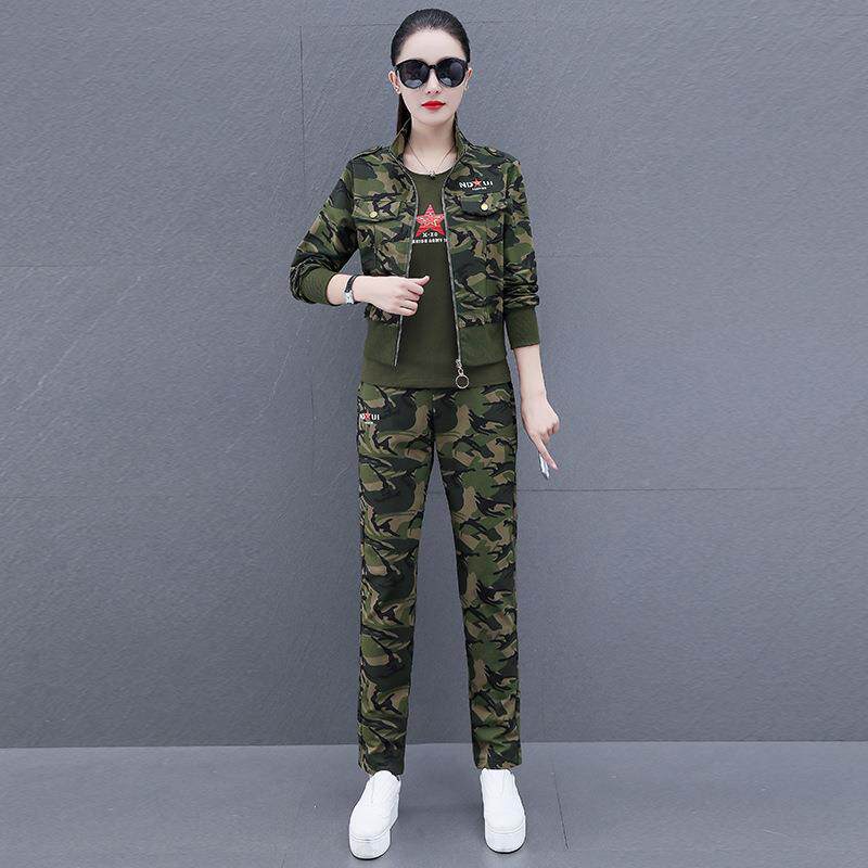 户外迷彩服套装洋85-2910女春款短款工装卫衣外运套气显瘦动休闲 - 实物图