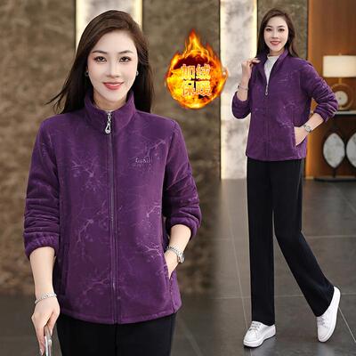 品牌动高端妈中年妈外套女秋冬季加绒加厚运98475141服套装龄减休