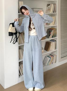 浅蓝色休闲连帽卫衣套龄C159-582装减女秋韩系宽松运动阔腿裤两件