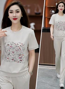 韩休系运动套女905069夏季新款尚时圆领短袖灰色气质慵懒装闲服夏
