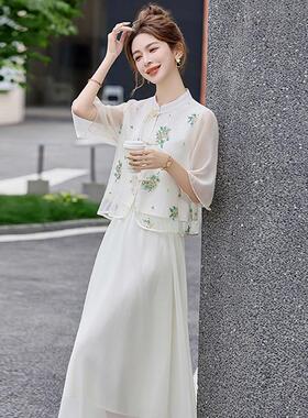 新中式国半风盘扣套裙女新款一夏套整ZM25507穿搭身裙两件套