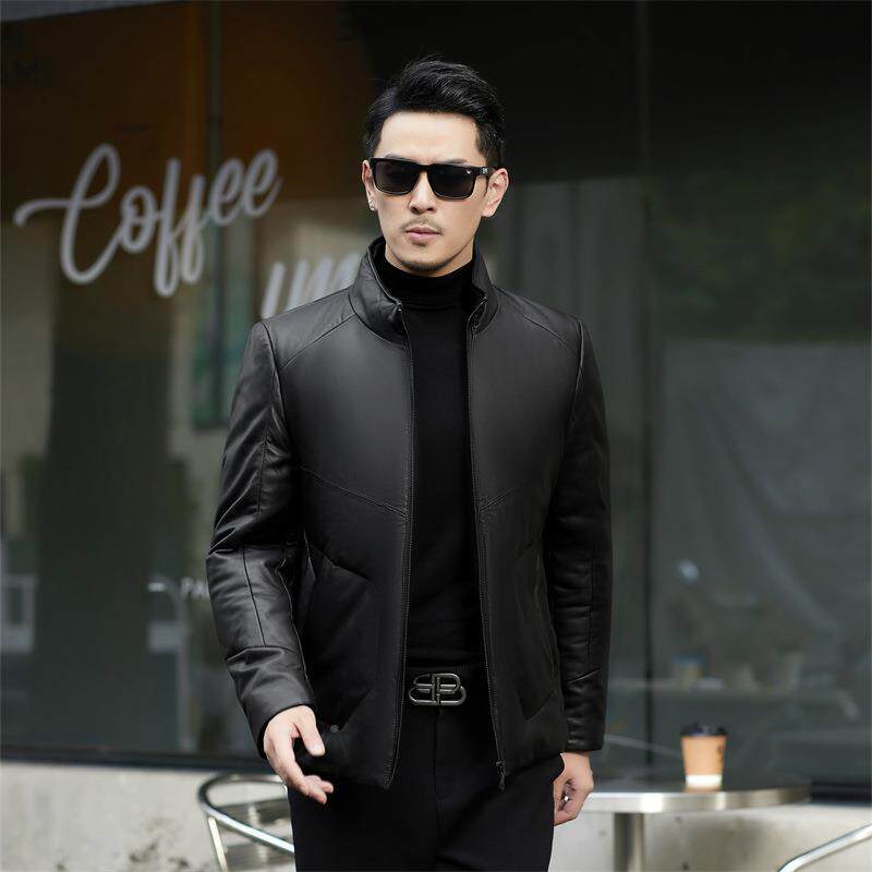 海年宁真皮皮衣男皮冬季新款中老机时尚帅气1992-KJ车短款羽绒服