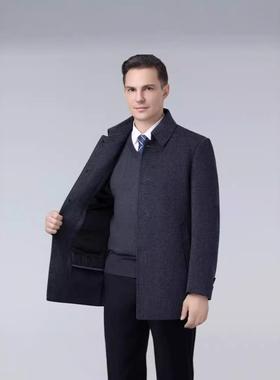 秋冬季新款双面绒衣男士中大年内羽绒胆翻领羊羊毛88027呢大衣外