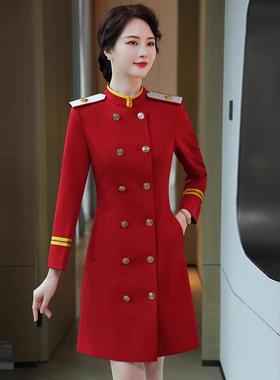 红蓝连长袖裙职业AL-65557装工女春秋新款空衣乘空姐制服工装工作