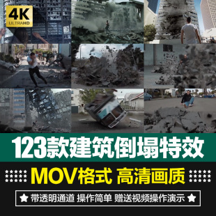 建筑高楼房倒塌地面塌方裂开破碎塌陷汽车翻滚特效PR AE 视频素材