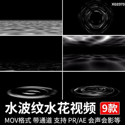 水面雨滴水滴涟漪水纹水波纹水花MOV透明通道pr/ae短视频剪辑素材
