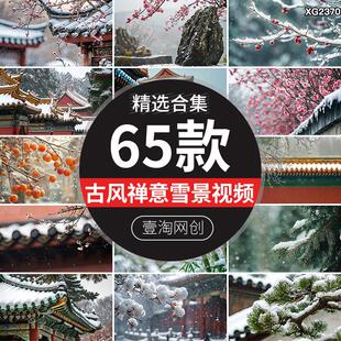 冬天季下雪天古建筑雪景宫墙古风意境禅意屋檐特写短视频剪辑素材