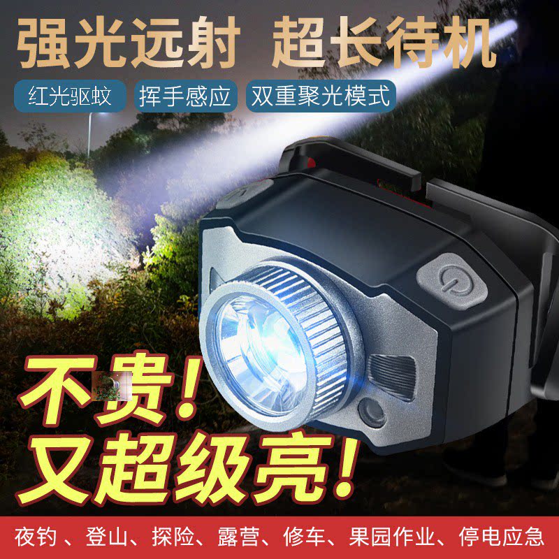 秩富百货商行个体店变焦驱蚊迷你头灯超轻感应头灯夜钓维修照明