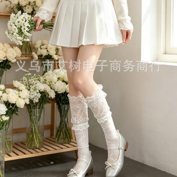 甜美蕾丝花边堆堆袜少女日系过膝短袜