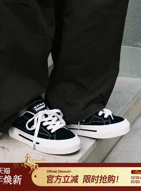 VEEMES经典款黑色反毛皮潮流街头滑板鞋男女增高厚底休闲鞋情侣款