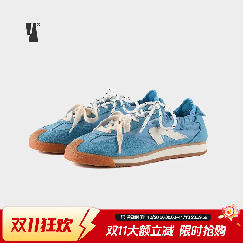 VEEMES复古蓝色德训鞋女 轻便透气一脚蹬两穿运动鞋潮流休闲板鞋