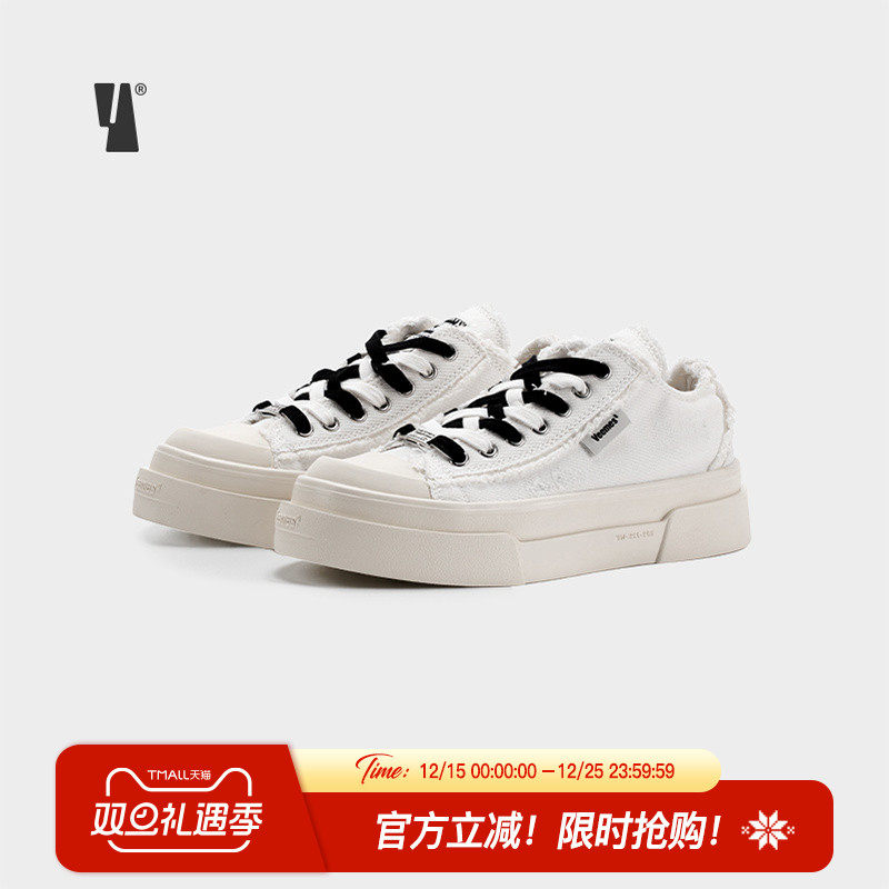 veemes翘头复古毛边厚底帆布鞋