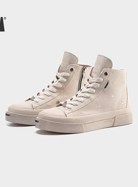 VEEMESRS001破坏做旧自然白高帮经典帆布鞋男女情侣厚底增高板鞋