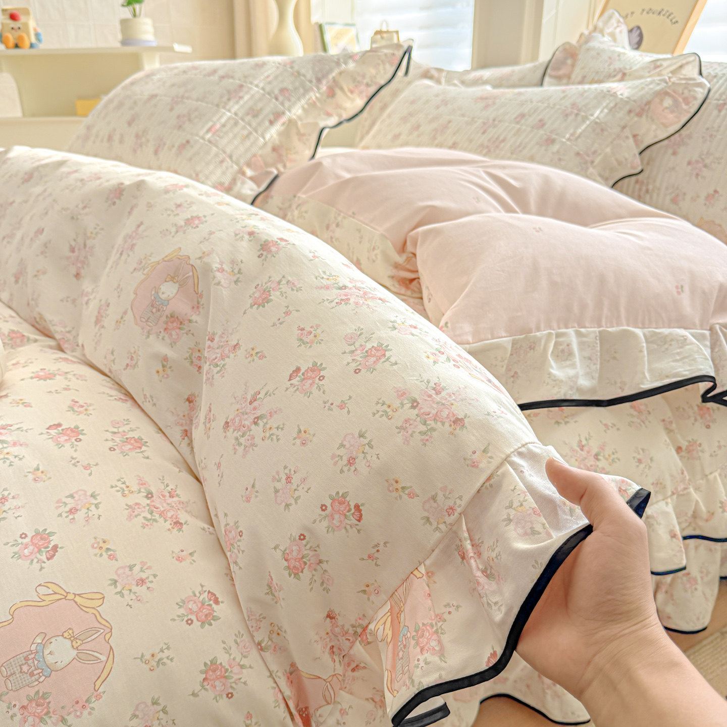 2026新款全棉小清新床盖款四件套夹棉加厚花边纯棉被套床单四季款