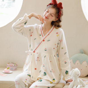 家时光月子服秋冬纯棉产后空气棉10月份11冬季 孕妇哺乳睡衣家居服