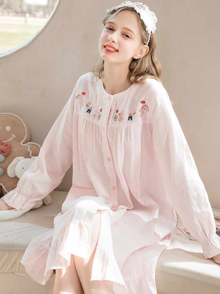 집 시간 모유 수유 잠옷 봄과 여름 얇은 산후 출산 잠옷 간호 스커트 출산 임신 기대 출산 스커트