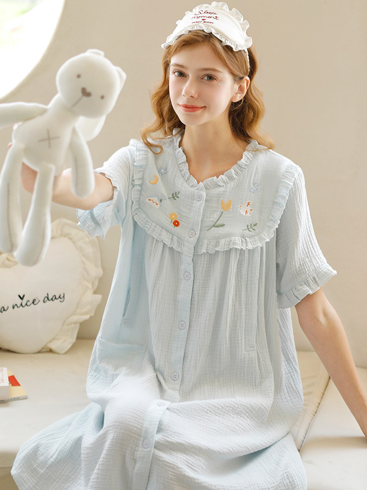 홈 시간 모유 수유 잠옷 여름 얇은 면화 산후 출산 잠옷 간호 복장 출산 방 임신 복장