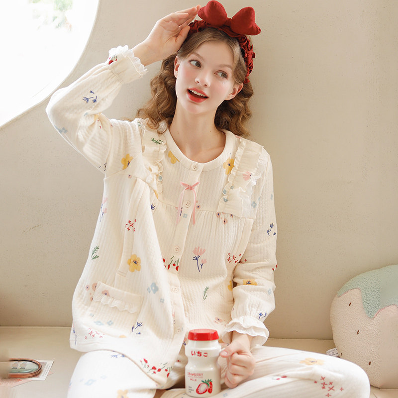 家时光月子服12月份空气棉秋冬纯棉产后保暖孕妇睡衣哺乳衣待产服