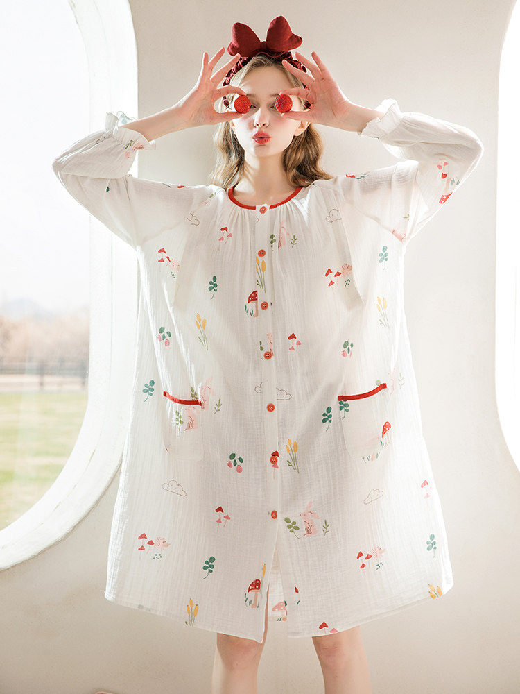 홈 타임 모유 수유 잠옷 여름 얇은 산후 출산 잠옷 출산 복장 봄과 여름 순수 코튼 거즈 복장