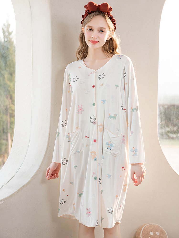 홈 시간 모유 수유 잠옷 여름 얇은 산후 모달 얼음 실크 코튼 출산 잠옷 복장 출산 복장