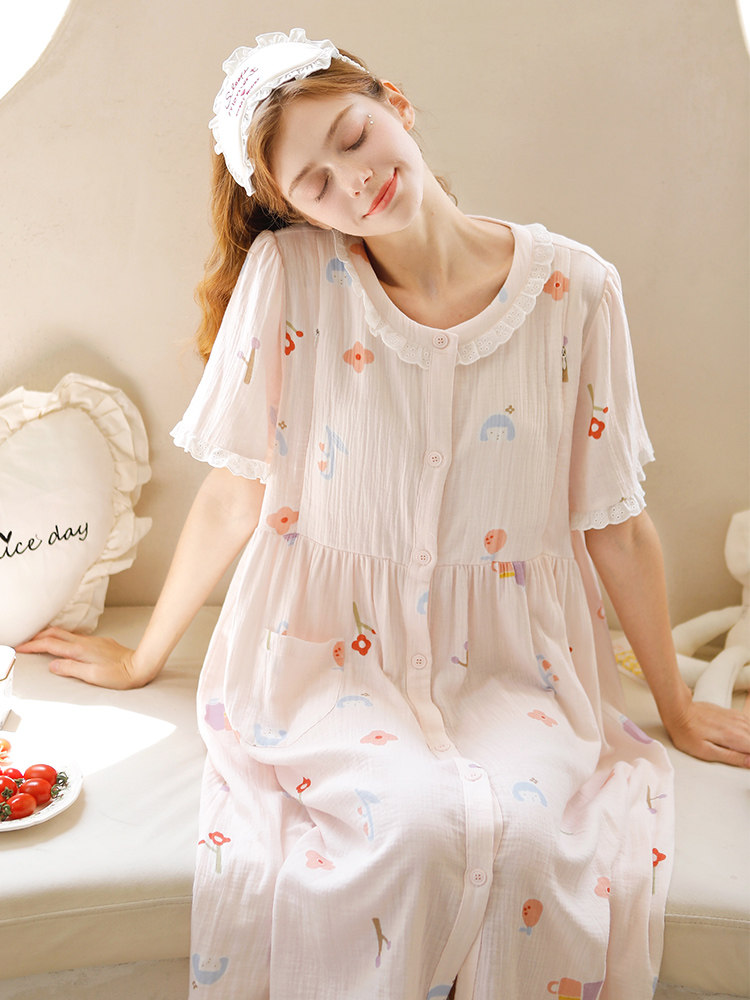 홈 시간 간호 잠옷 여름 순수 코튼 거즈 산후 출산 잠옷 복장 간호 및 임신 홈 스커트