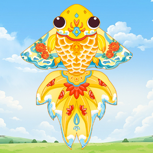 国风黄金鱼风筝带线轮套装潍坊卡通微风易飞儿童大人手持到手可飞