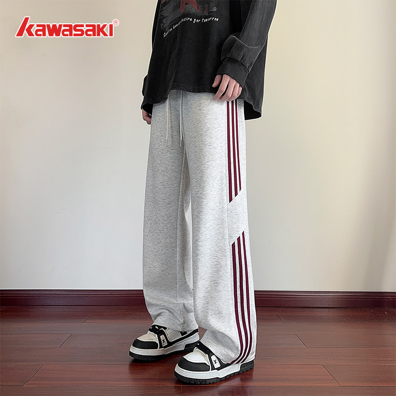 川崎美式条纹直筒垂感卫裤男