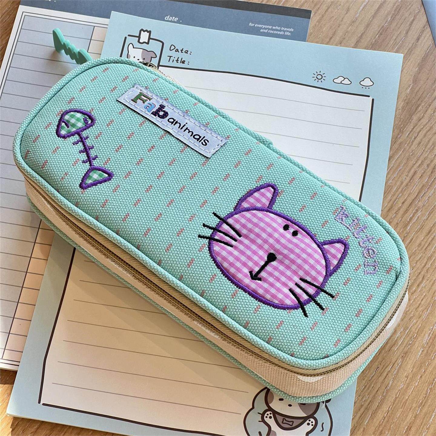 高颜值猫咪笔袋 学生用大容量笔袋 INS风文具盒 帆布多层铅笔盒