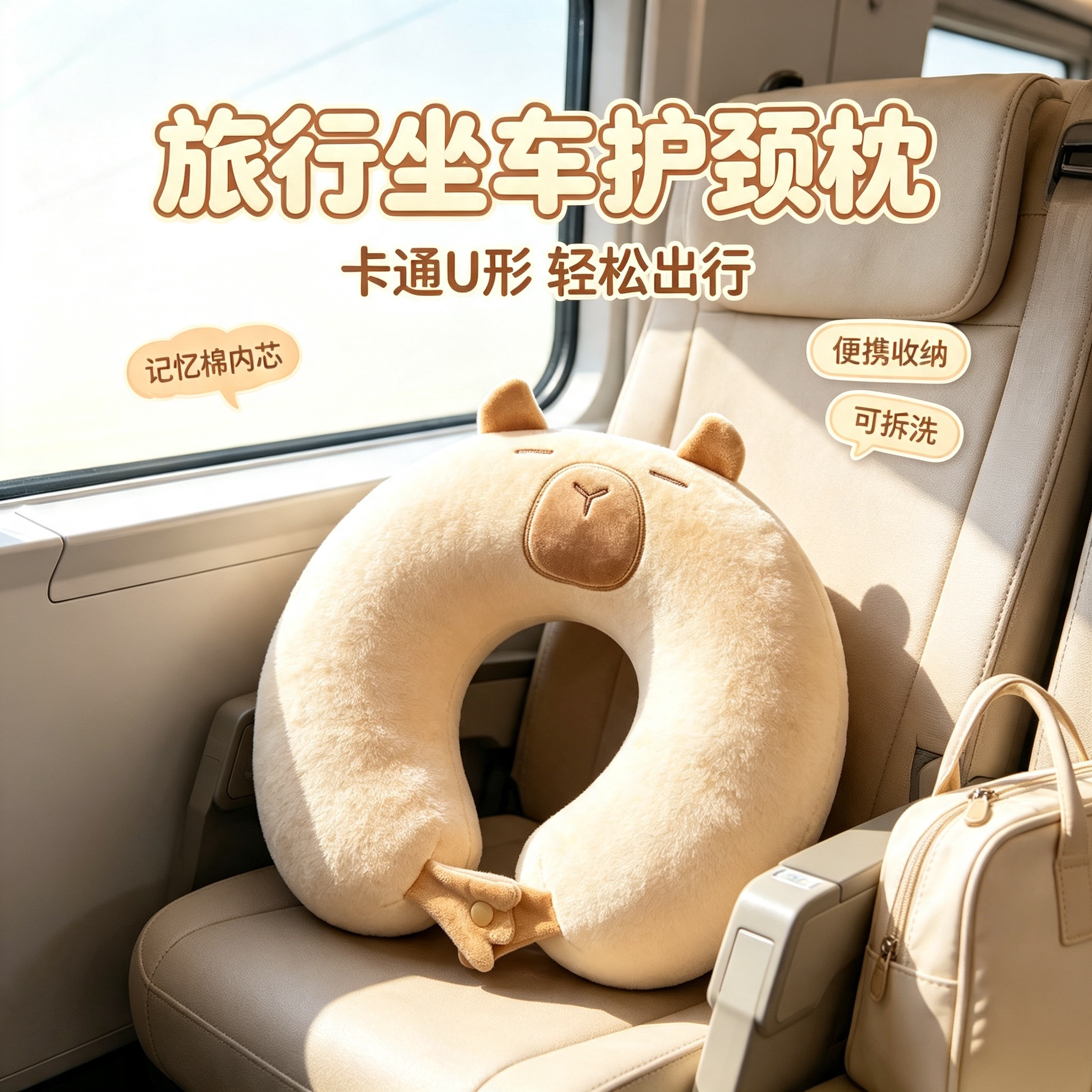 记忆新款卡通懒人护颈枕头旅行便携午睡飞机靠枕头枕办公室可拆洗