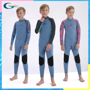 长裤 2mm中大童泳衣长袖 连体加厚保暖游泳冲浪帆板温泉儿童潜水服