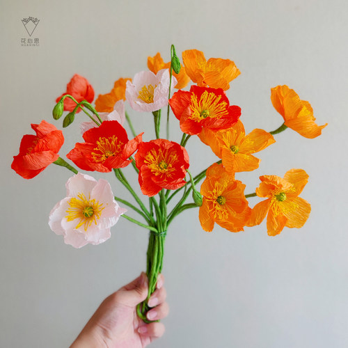 花心思纸艺 皱纹纸花DIY虞美人材料包 手工制作花艺套装