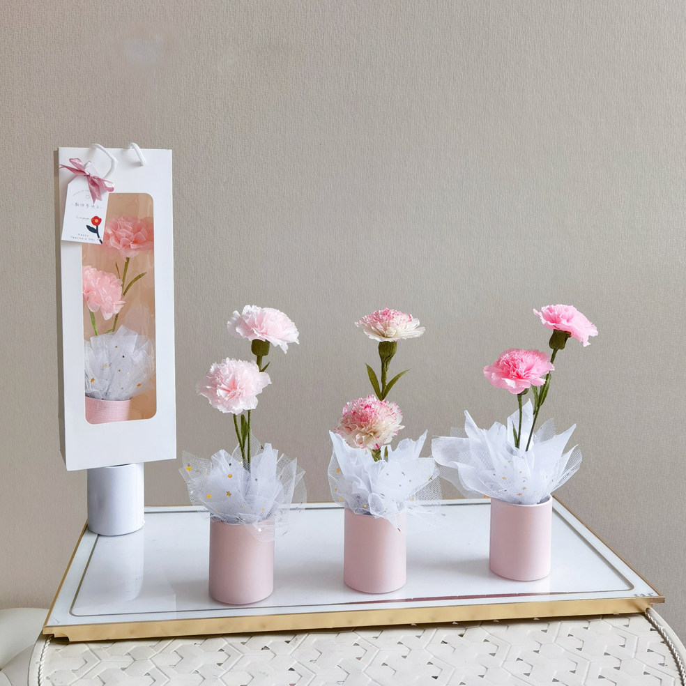 花心思纸艺 纸花康乃馨材料包 手工diy皱纹纸纸藤教师节日礼物
