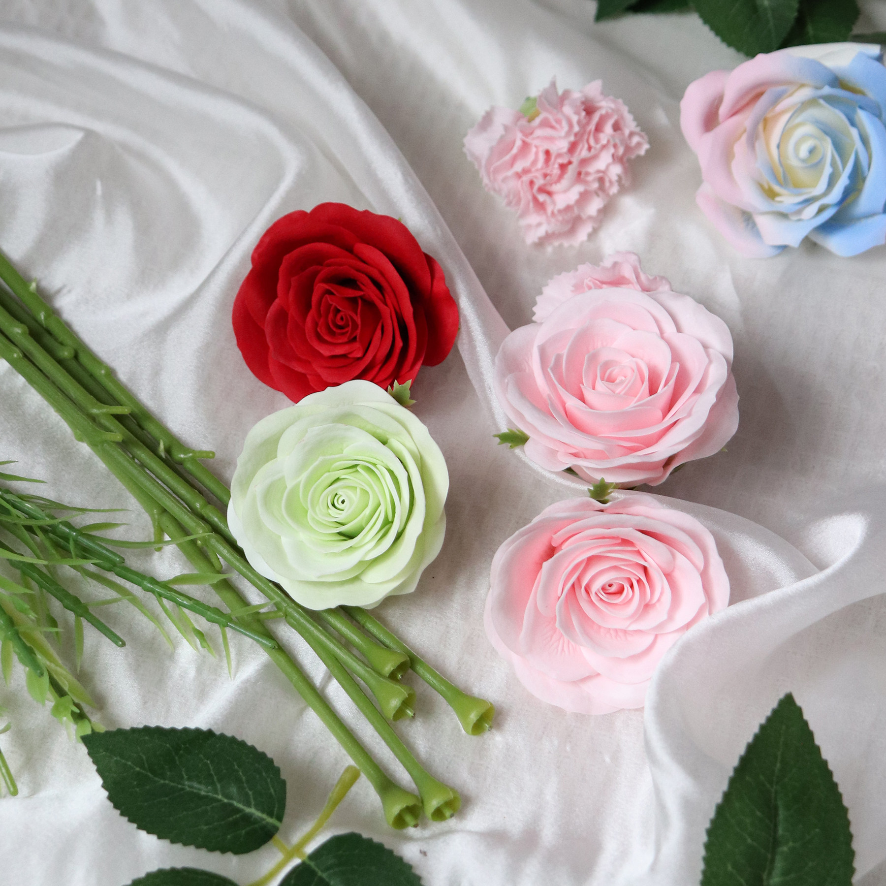 香皂花手工DIY材料永生花玫瑰康乃馨花朵叶子花杆配件38节日礼物