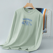 潮流印花全棉内搭打底衫 圆领上衣服美式 秋衣 t恤男装 重磅纯棉长袖