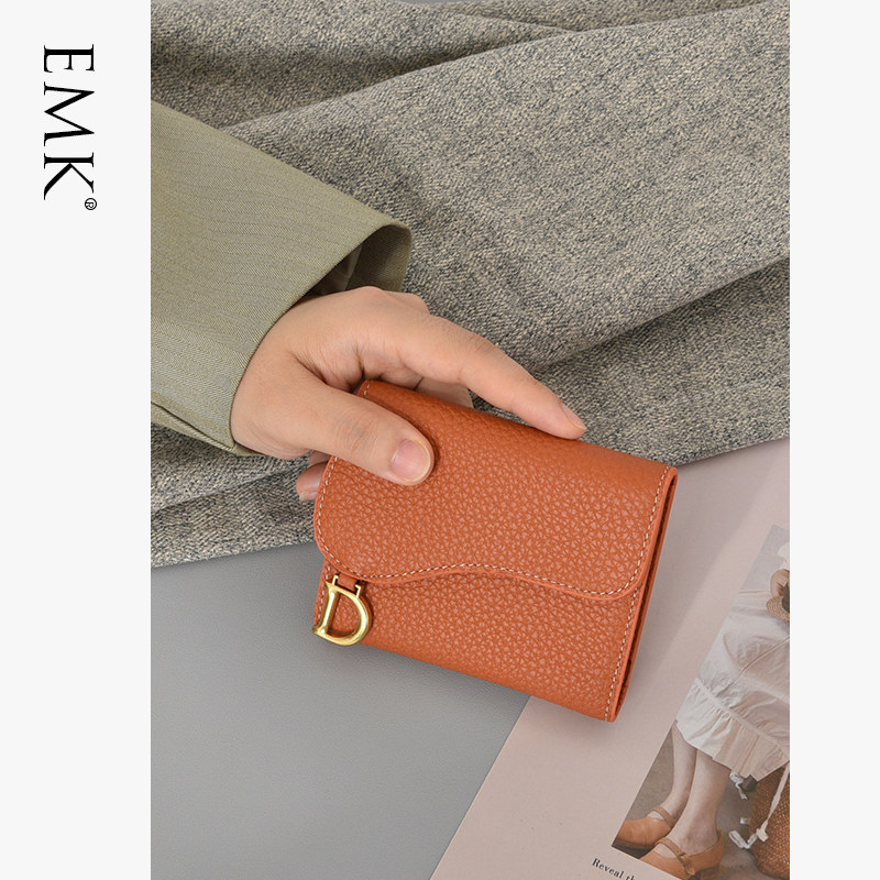 真皮短款小巧三折钱包女小众设计高档卡包零钱一体包2021新款礼物