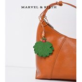 手工真皮柚子叶包包挂件绿色钥匙扣创意植鞣牛皮包包配饰
