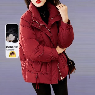 今年流行爆款红色羽绒棉服女款2025新款冬季加厚设计感棉衣外套女