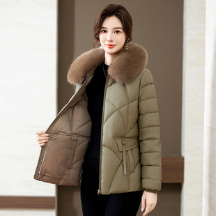 2025爆款时尚皮尤冬季棉衣女带毛领棉服妈妈冬装外套加厚款棉袄女