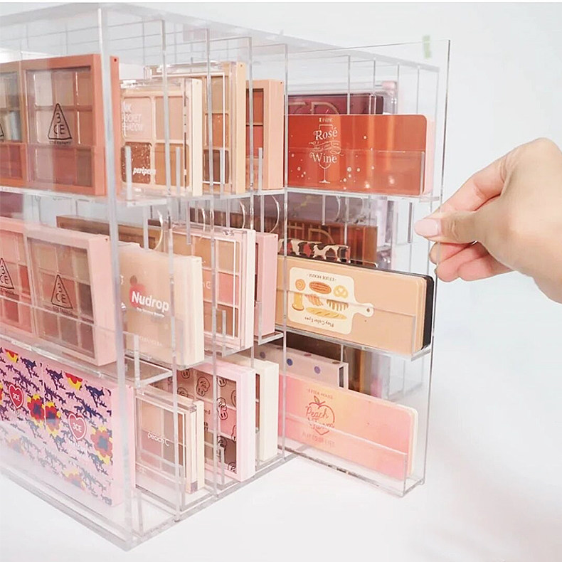 红书同款透明亚克力侧竖放口红眼影盘韩国收纳盒神仙化妆品抽屉柜