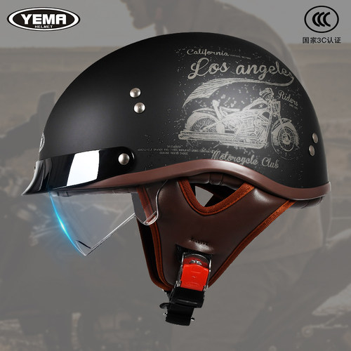 野马复古哈雷摩托车头盔夏季