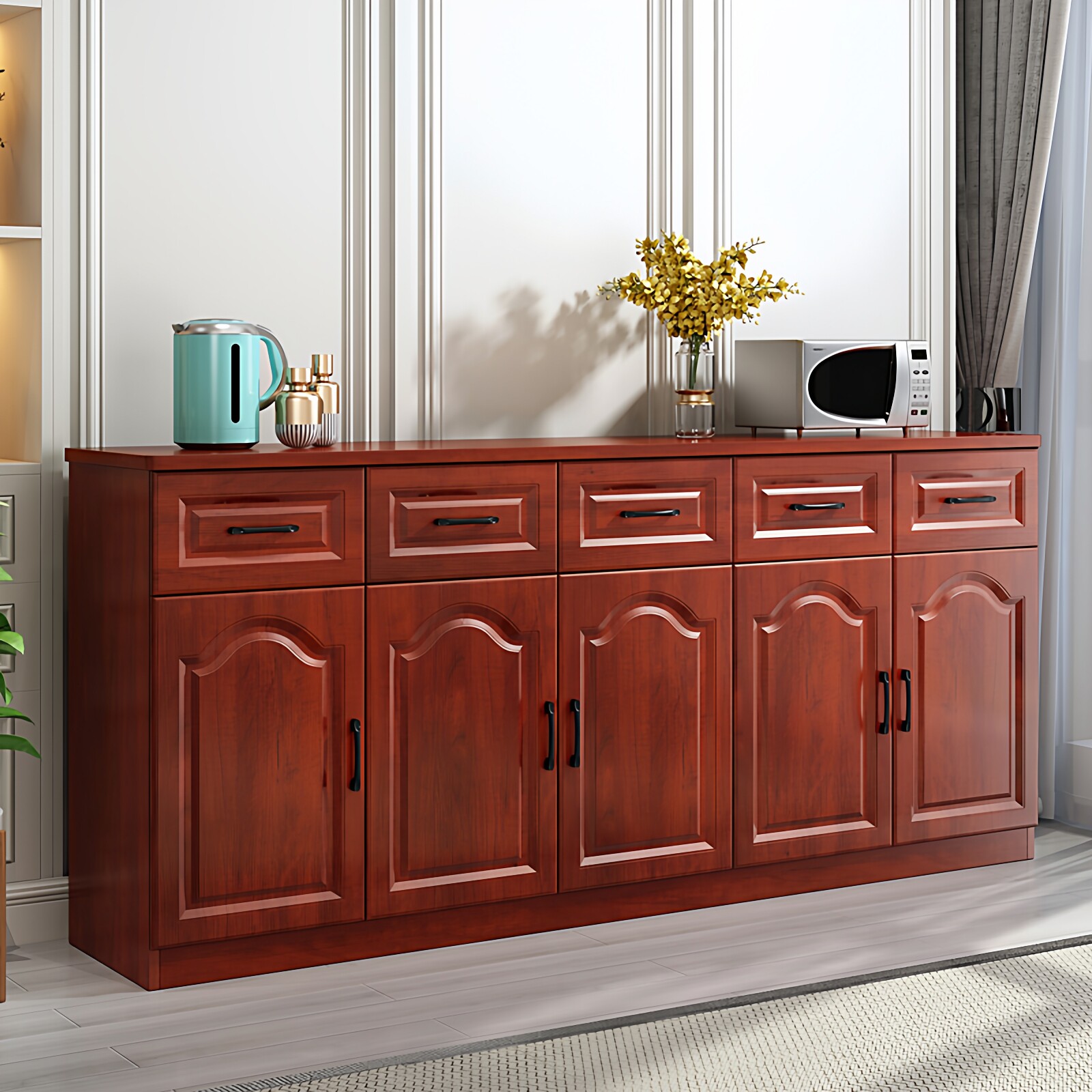 现代实木茶水柜柜子厨房阳定制家用简约中式客厅白色储物柜墙边柜