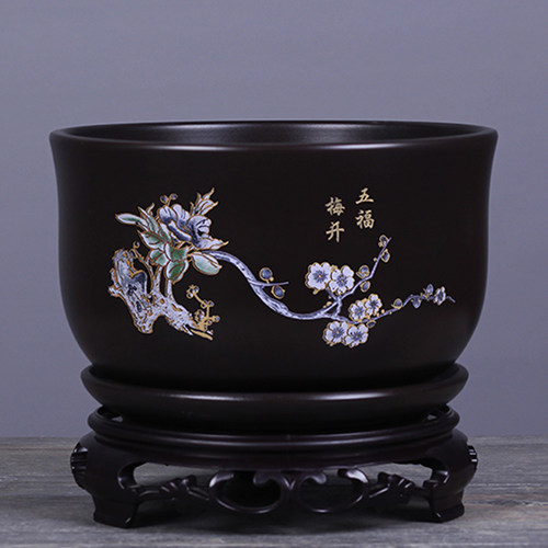 大号花盆陶瓷带底座砂釉透气盆