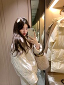 PINKMOON 淡蓝小碎花90新国标白鸭绒羽绒服冬日保暖外套