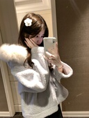 环保皮草外套 PINKMOON 雪日浪漫 狐狸毛领冬日毛毛上衣