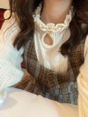 PINKMOON 自制复古羊毛毛呢撞色格纹拼接背心裙