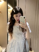 高腰显瘦连衣裙长短款 PINKMOON 蓝色蝴蝶结刺绣裙