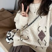 撞色拼接复古毛衣 PINKMOON 自制塔塔松可 套头上衣