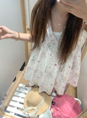 PINKMOON/花影漫舒 纯棉v领显瘦上衣裙 韩系夏日感碎花短裙